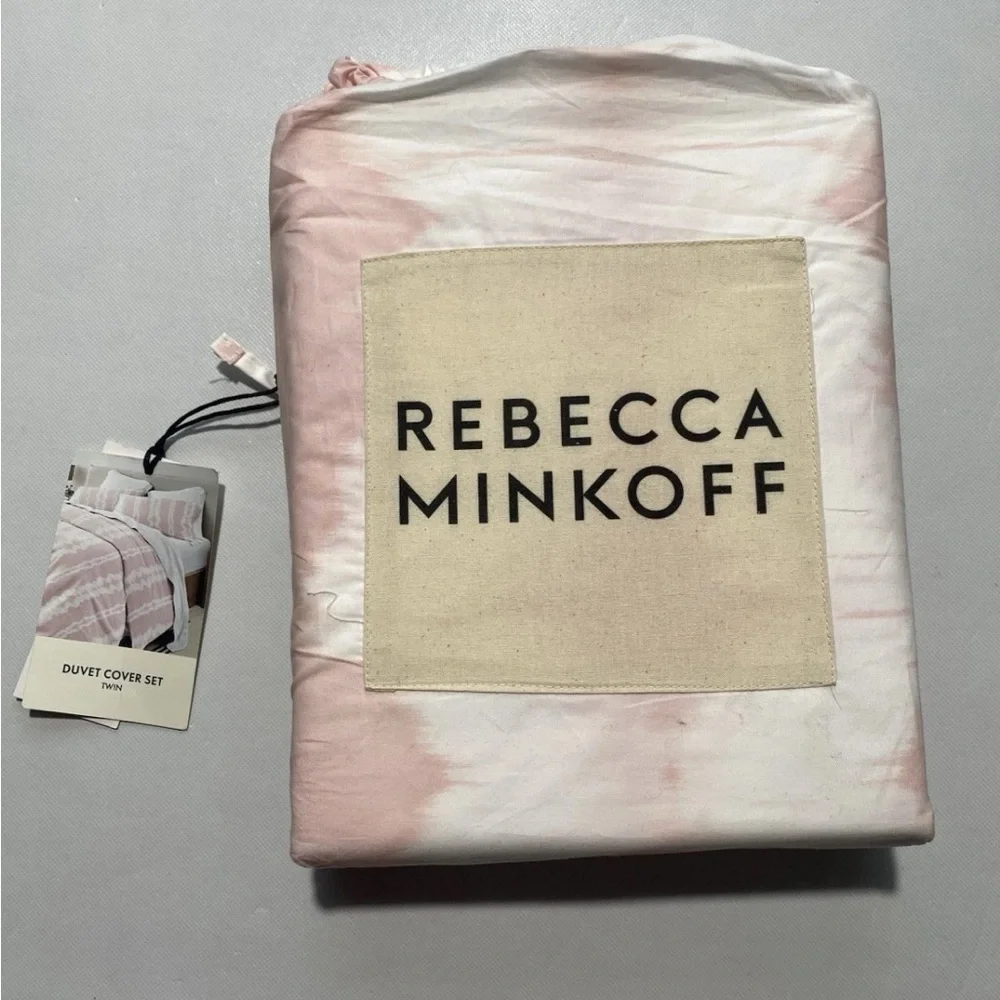 NEW- Size Twin Rebecca Minkoff Tie-Dye Stripe Duvet & Sham Cover Set Pink/White